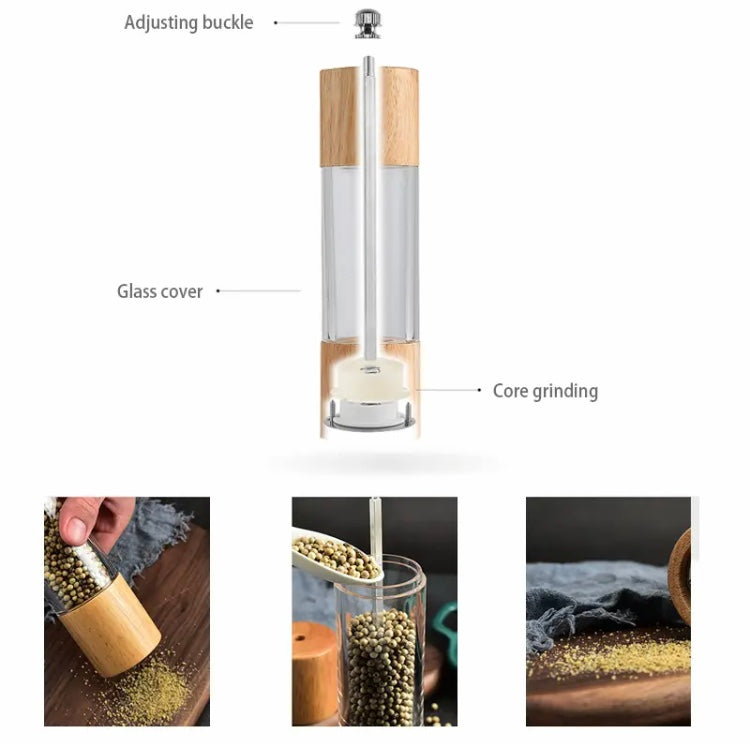 Manual Sea Salt Pepper Grinder, Cylindrical Wooden Salt and Pepper Grinder, Kitchen Seasoning Tool Manual Sea Salt Pepper Grinder, Cylindrical Wooden Salt and Pepper Grinder, Kitchen Seasoning Tool